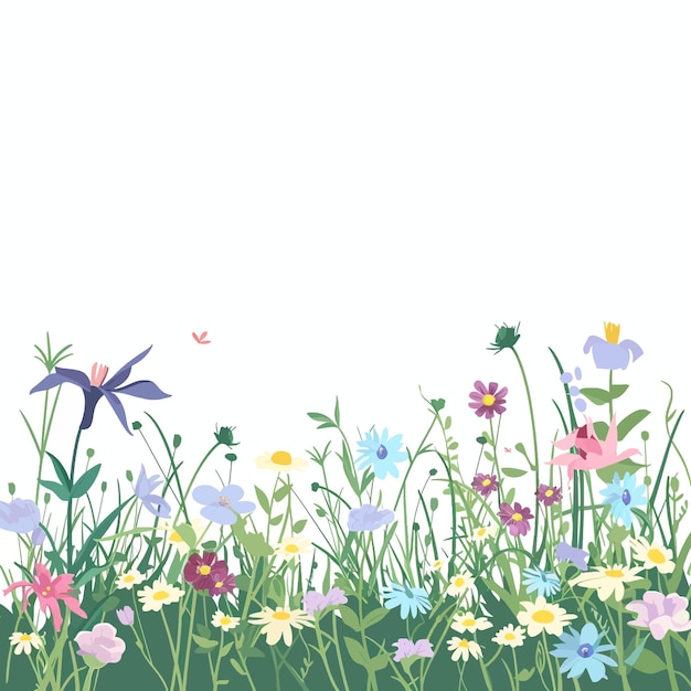 Vector green spring meadow with wildflowers 80