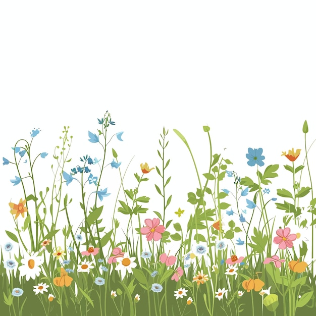 Vector green spring meadow with wildflowers 91