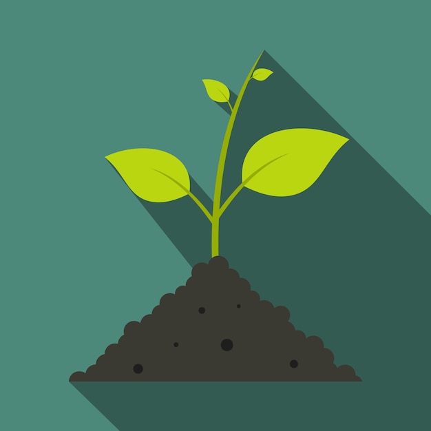 Vector green sprout in the ground flat icon on a grayblue background