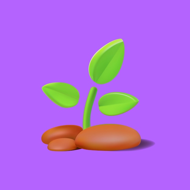 Vector green sprout growing in soil 3d vector illustration