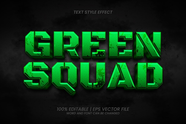 Effetto di testo modificabile in stile di gioco 3d green squad