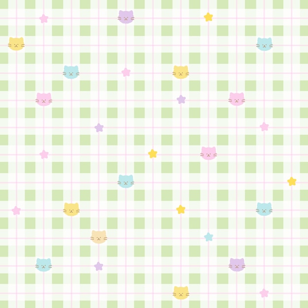Green square plaid with cats pattern for background wallpaper backdrop banner ad template print
