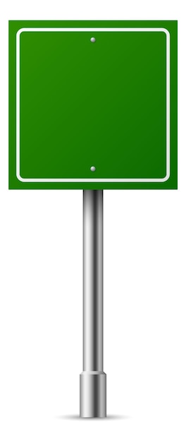 Green square street sign. highway road blank board isolated on white background