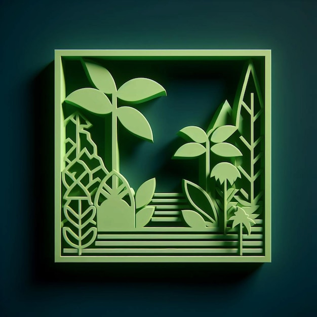 Vector a green square with a plant on it that is on a blue wall