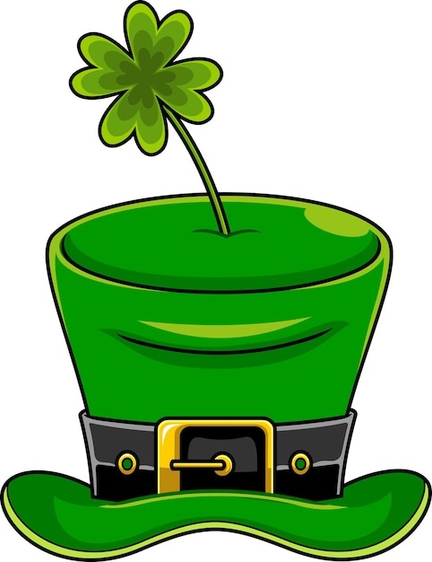 Green St. Patrick's Day Hat With Clover Vector Hand Drawn Illustration
