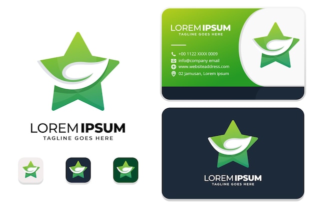 Green star logo with business card design