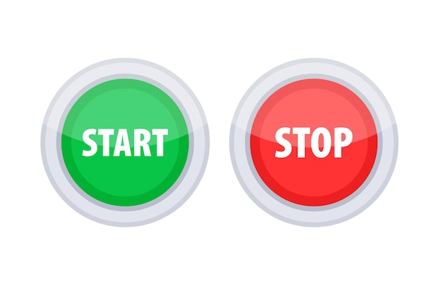 Vector green start and red stop button press button icon