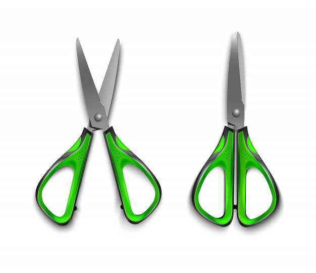 Vector green stationery scissors open and closed isolated