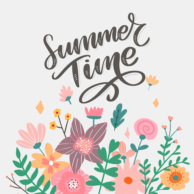 Green summer time letter flowers in modern style