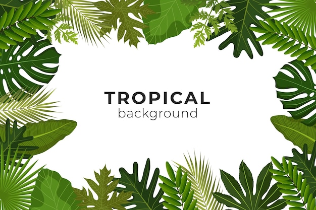 Vector green summer tropical background with exotic palm leaves