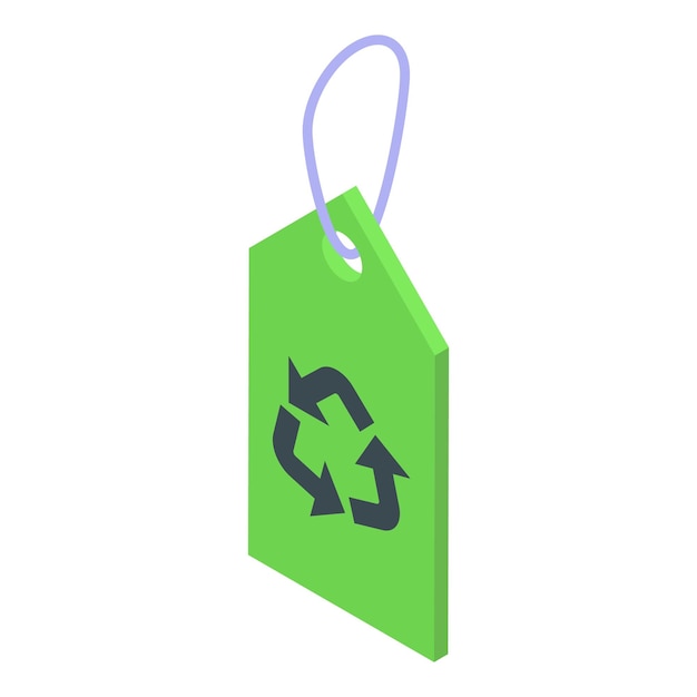 green tag showing recycle symbol hanging on white background