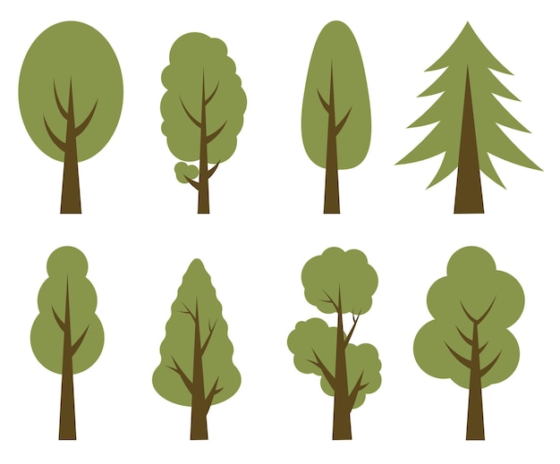 녹색 키 큰 나무 나무 삽화 모음 모든 취향에 맞는 목재 나무의 추상화