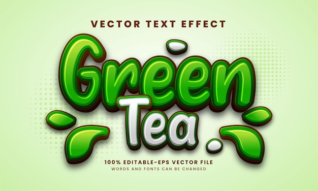 Effetto di testo 3d del tè verde. stile di testo modificabile, adatto alle esigenze dei prodotti alimentari.
