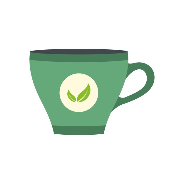 白い背景に分離された緑茶カップ フラット アイコン