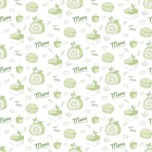 Vector green tea desserts  seamless pattern