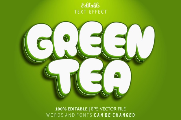 Vector green tea editable text effect emboss cartoon style