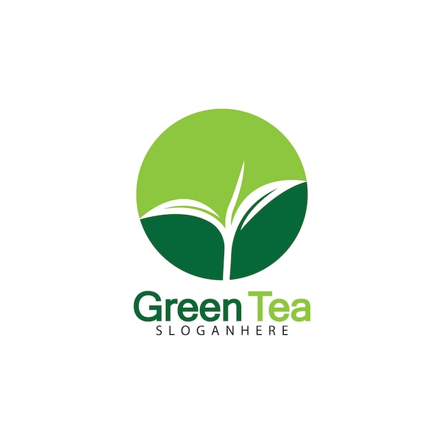 Зеленый чай лист логотип вектор значок иллюстрации дизайн, изолированные на белом фоне-векторное изображение