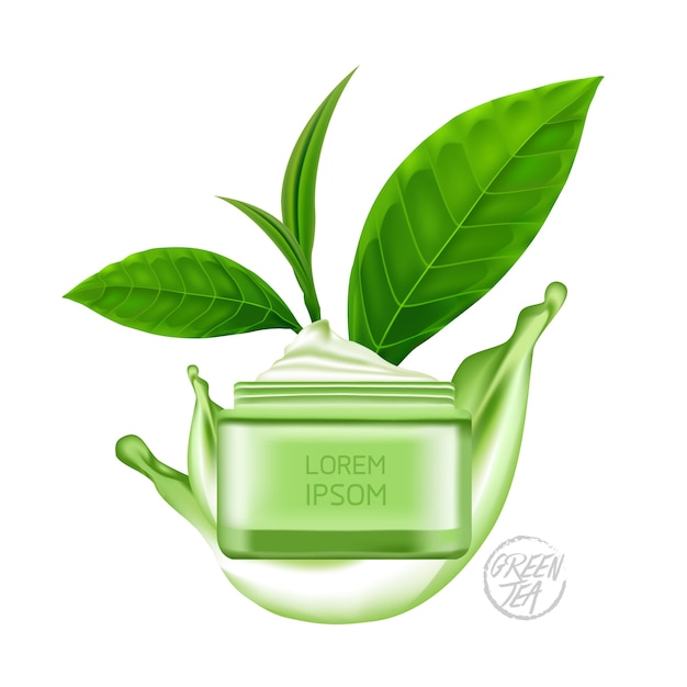 green tea leaves and beauty product