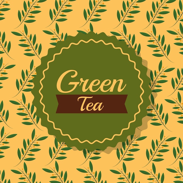 Vector green tea leaves branch natural sticker background