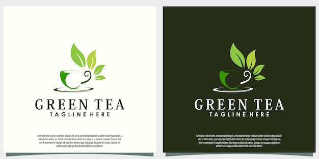 Green tea logo design with leaf and teapot creative concept