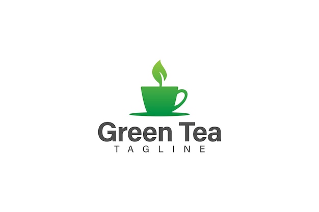 グリーン ティーまたはグリーン コーヒーのロゴ デザインのベクトルとカップとリーフのコンセプト ロゴの健康ドリンク