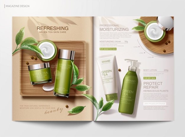 Vector green tea product magazine template