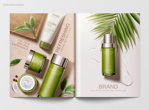 Vector green tea product magazine template