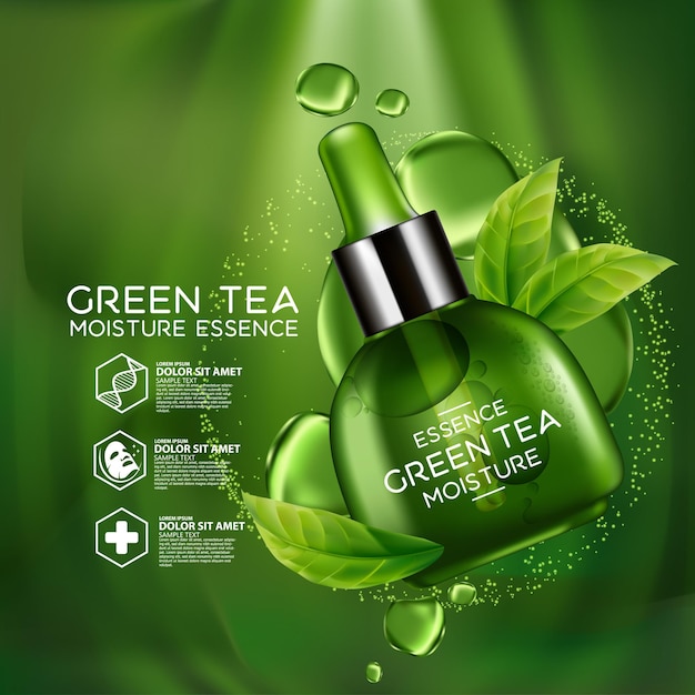 Green tea serum concept cosmetic for skin