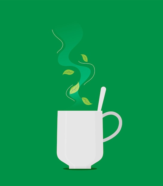 Зеленый чай с листовым плоским вектором