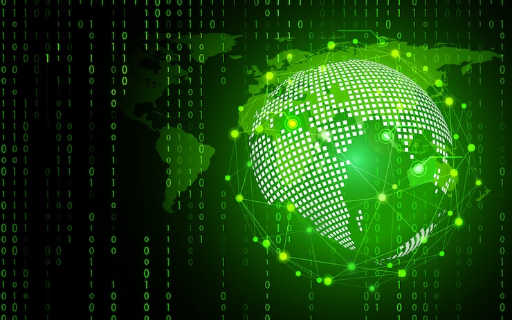 वेक्टर green technology circle and computer
