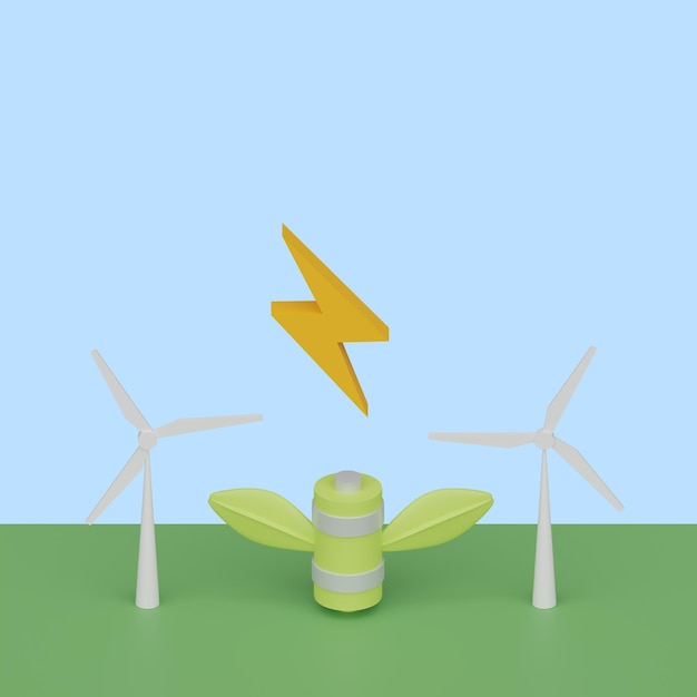 green technology concept realistic 3d object cartoon style