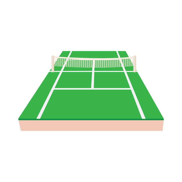 Green tennis court icon in cartoon style on a white background