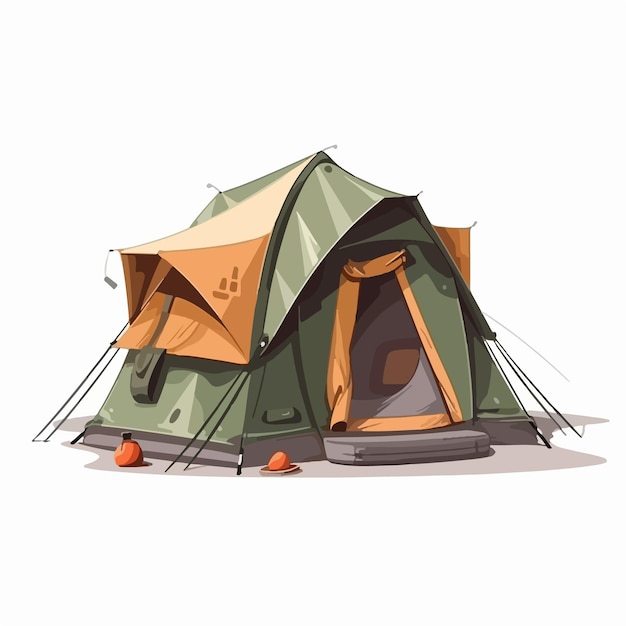 A green tent with the word camping on it