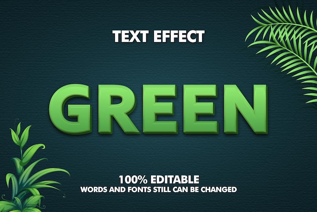 Green text3d editable green text effect realistic style natural background