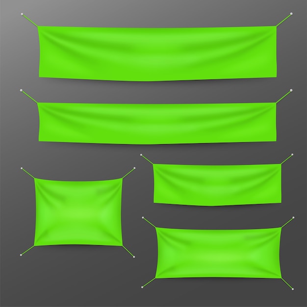 Vector green textile banners with folds template set