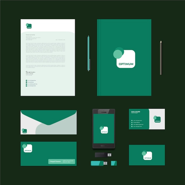 Green theme branding commercial stationary set