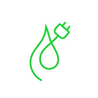 Logo di eco energia linea sottile verde. concetto di innovazione, industria, interruttore, riciclaggio, salvare il pianeta, alimentazione ibrida, cavo. stile piatto tendenza logo moderno design grafico arte su sfondo bianco