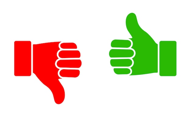 緑の親指アップと赤い親指ダウンのアイコン シンボル セット ベクトル図