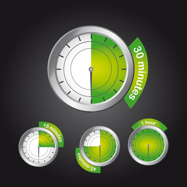 Orologio del temporizzatore verde sopra l'illustrazione nera di vettore del fondo