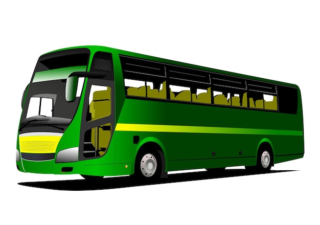 Green tourist or City bus on the road Coach