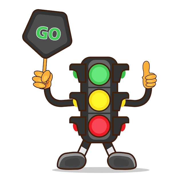 Green traffic light icon cartoon character