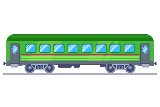 Вагон зеленого поезда для перевозки пассажиров. плоские векторные иллюстрации.