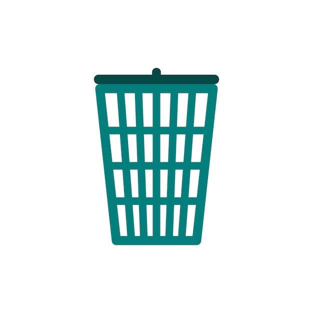 Green trash basket icon in flat style isolated on white background