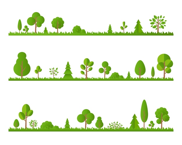 Green Tree Border Isolated White Background, Vector Illustration