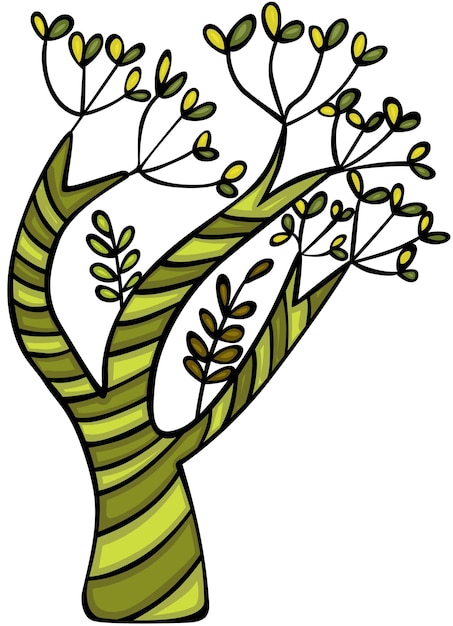 Vector green tree cartoon drawing style