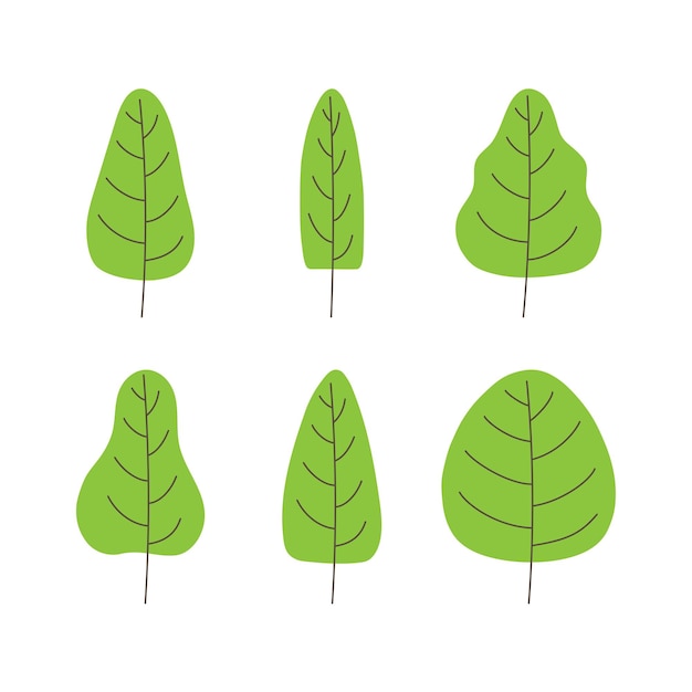 Плоский дизайн элемента зеленого дерева изолированная векторная иллюстрация