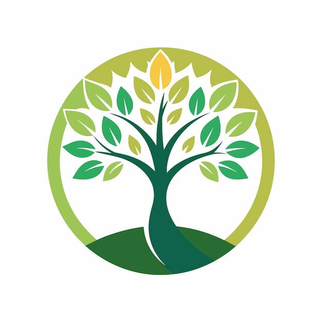 Зеленое дерево с листьями, расположенными по круглому рисунку, создавая уникальный и отличительный визуальный язык программирования для веб-разработки Простая и минималистская векторная иллюстрация