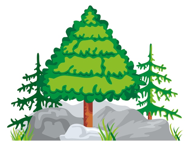 Vector green tree growing from stone ground forest landscape