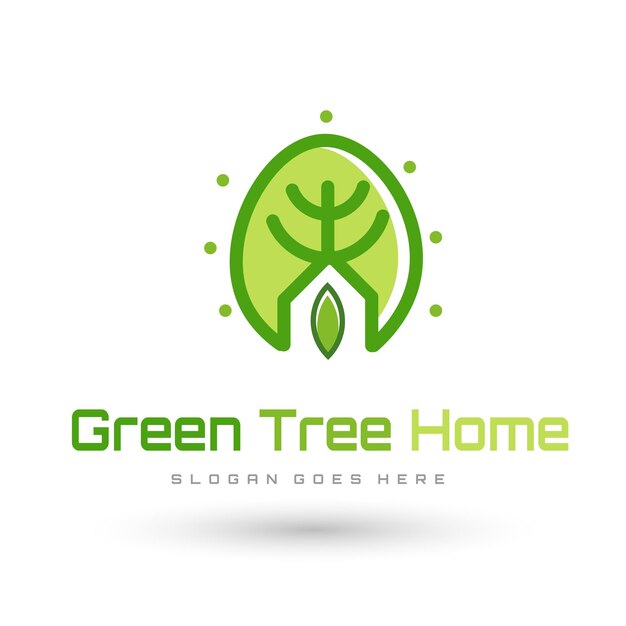 Green tree home logo with a leaf and the word green on it