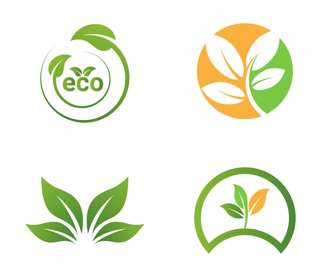 Vettore logo vettoriale foglia albero verde con logotipo a tema natura set green grow eco pure logo design